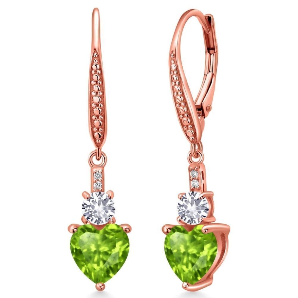 18K Rose Gold with 2.93 Cttw Peridot and White Sapphire Heart Drop Earrings